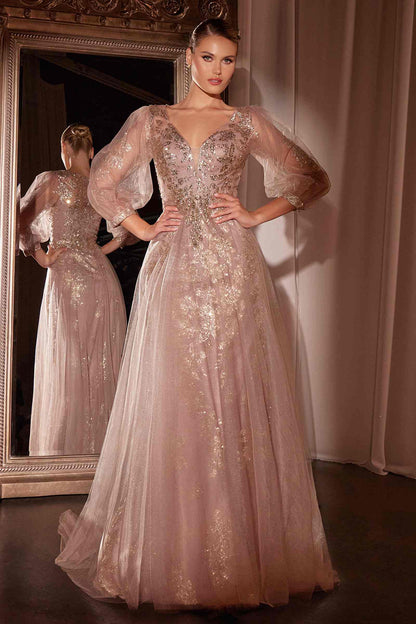 Ladivine CD0102 Dress Long Sleeve Layered Tulle A-Line Gown by DiscountDressShop