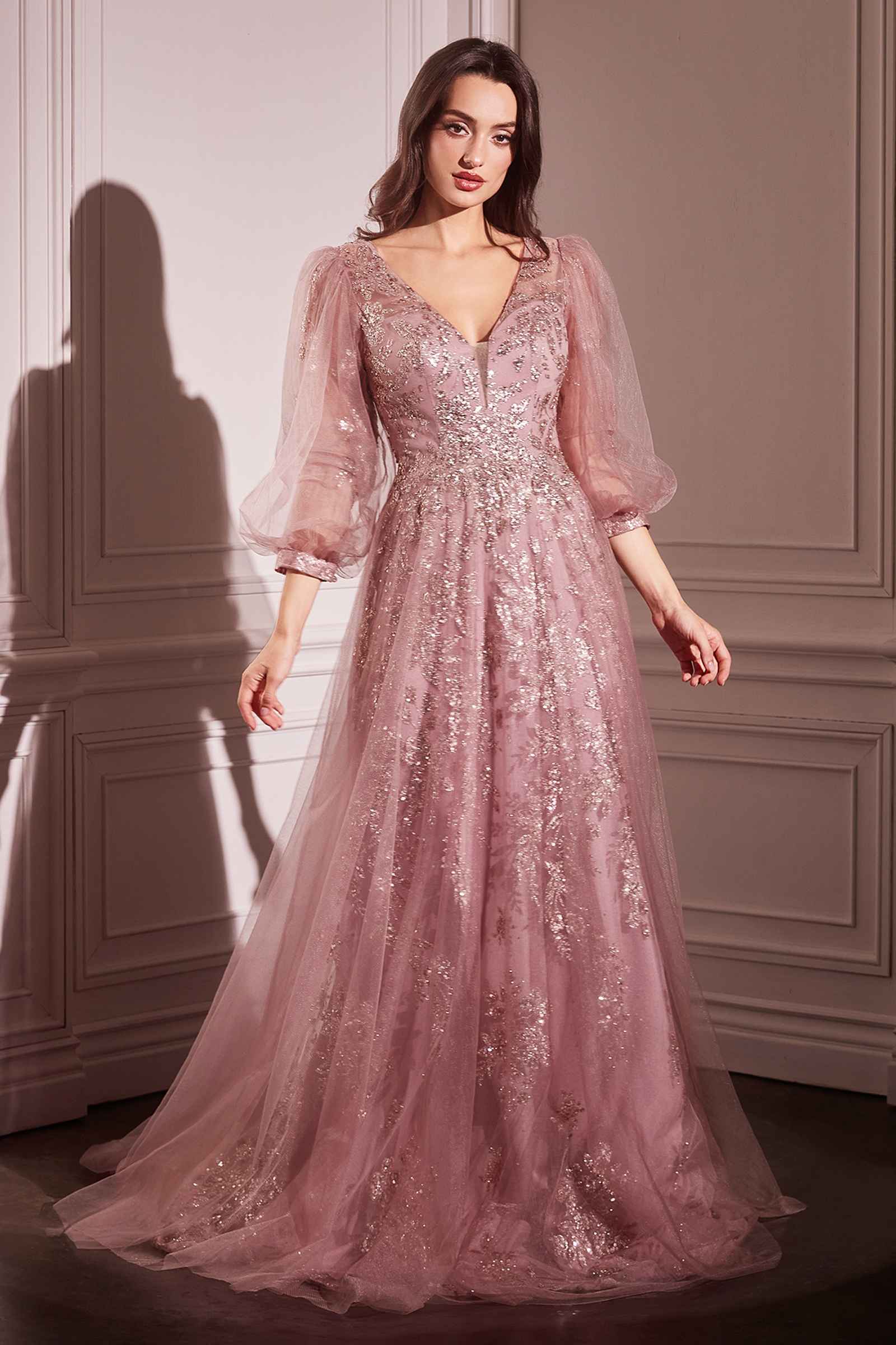 Ladivine CD0102 Dress Long Sleeve Layered Tulle A-Line Gown by DiscountDressShop