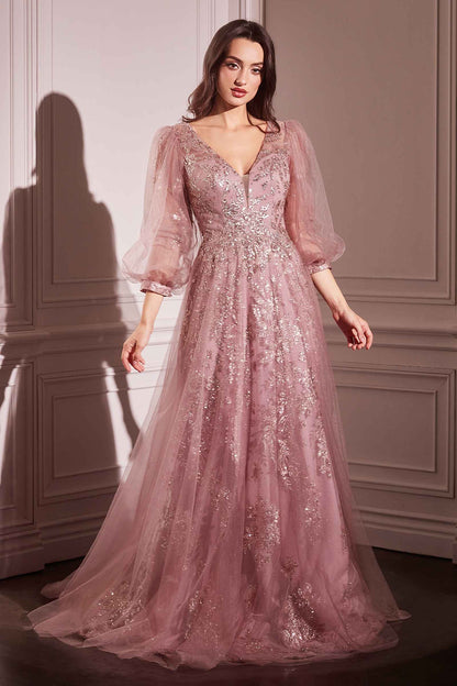 Ladivine CD0102 Dress Long Sleeve Layered Tulle A-Line Gown by DiscountDressShop