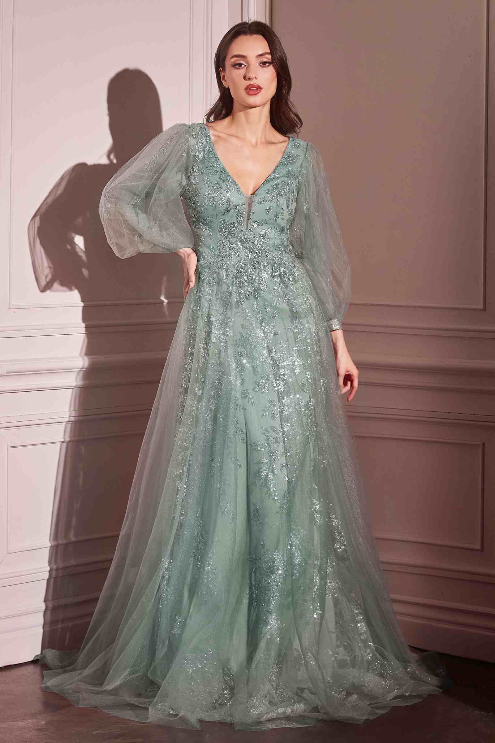 Ladivine CD0102 Dress Long Sleeve Layered Tulle A-Line Gown by DiscountDressShop
