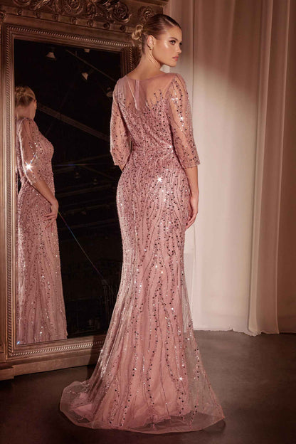 Ladivine CD0105 Long Sleeve Sequin Mermaid Gown by DiscountDressShop