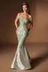 Ladivine CD0107 Metallic Jacquard Off Shoulder Fitted Mermaid Gown by DiscountDressShop