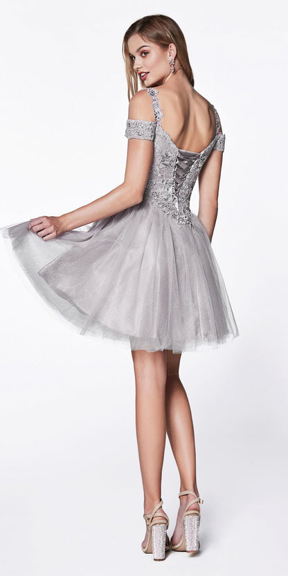 Cinderella Divine CD0132 Short A-Line Dress Off The Shoulder Glitter Tulle Skirt by DiscountDressShop