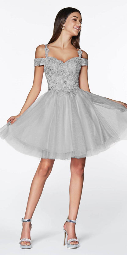 Cinderella Divine CD0132 Short A-Line Dress Off The Shoulder Glitter Tulle Skirt by DiscountDressShop