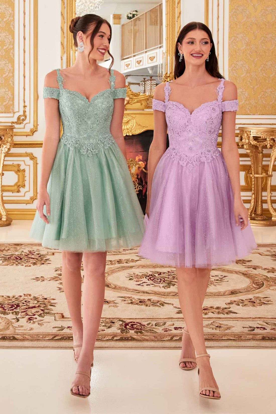 Cinderella Divine CD0132 Short A-Line Dress Off The Shoulder Glitter Tulle Skirt by DiscountDressShop