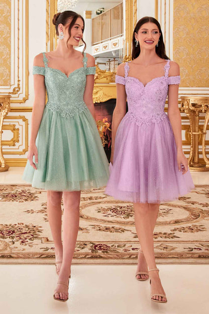 Cinderella Divine CD0132 Short A-Line Dress Off The Shoulder Glitter Tulle Skirt by DiscountDressShop