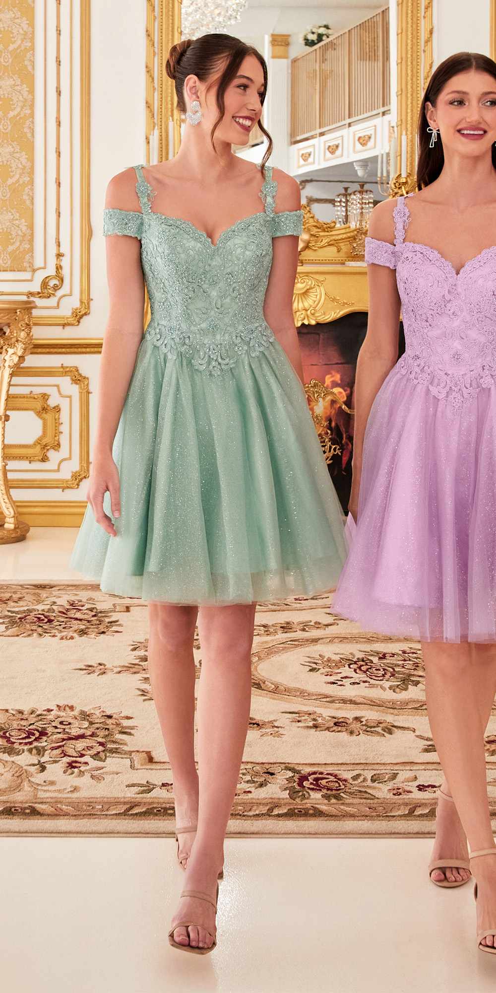 Cinderella Divine CD0132 Short A-Line Dress Off The Shoulder Glitter Tulle Skirt by DiscountDressShop