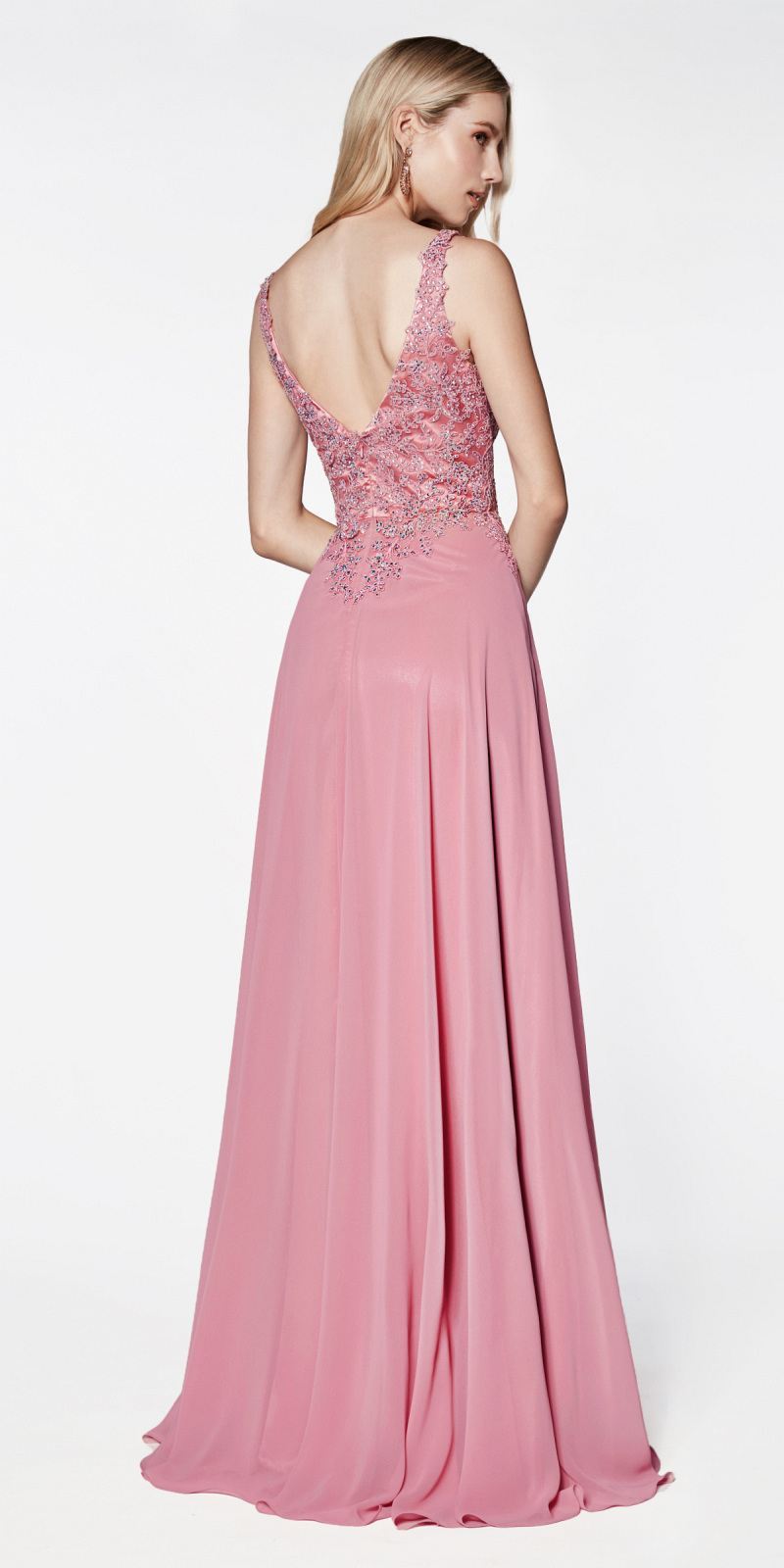 CLEARANCE - Cinderella Divine CD0133 Floor Length A-Line Chiffon Gown (Size M) by DiscountDressShop