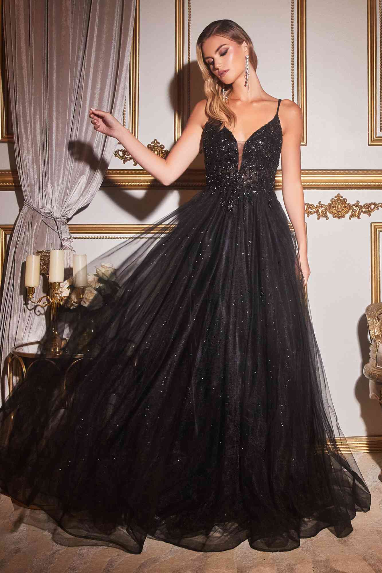 Cinderella Divine CD0154 Long Dress Beaded Applique Bodice Layered Tulle Skirt by DiscountDressShop