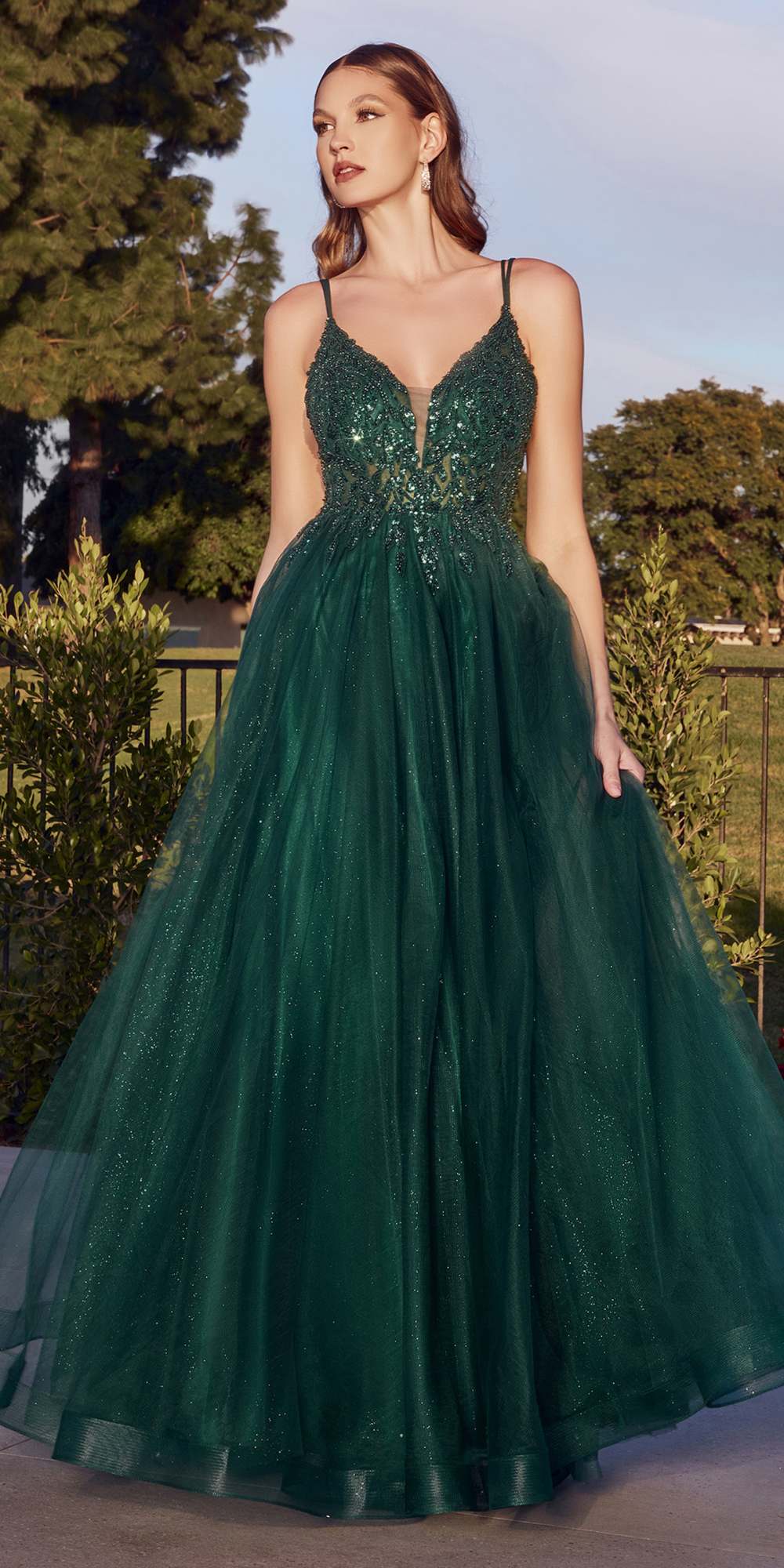 Cinderella Divine CD0154 Long Dress Beaded Applique Bodice Layered Tulle Skirt by DiscountDressShop