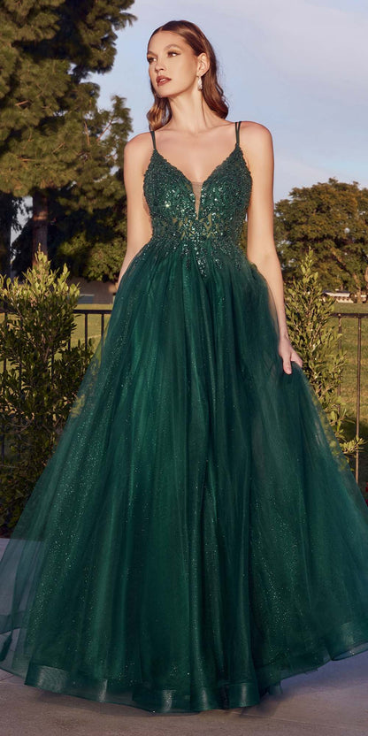 Cinderella Divine CD0154 Long Dress Beaded Applique Bodice Layered Tulle Skirt by DiscountDressShop