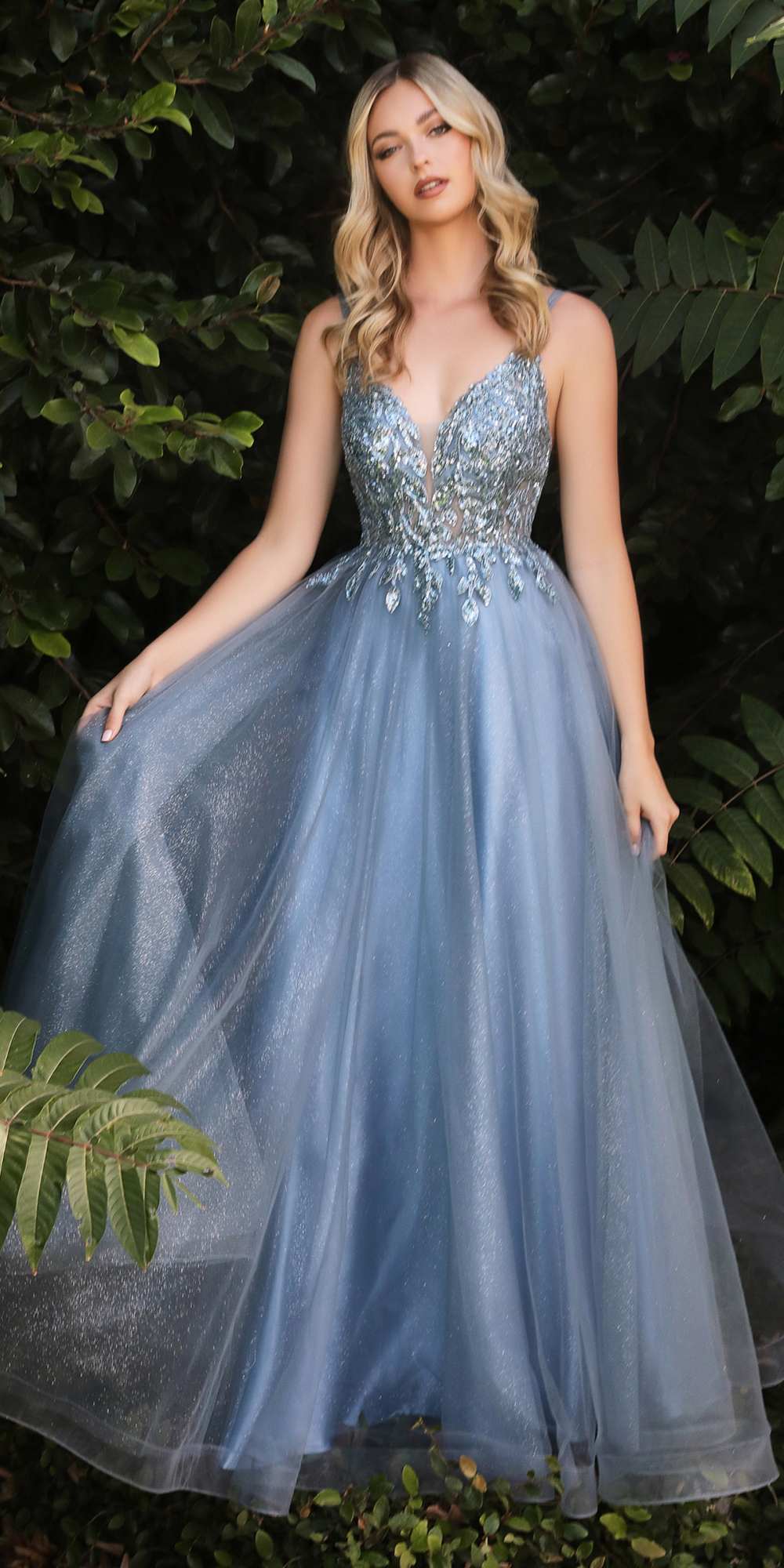 Cinderella Divine CD0154 Long Dress Beaded Applique Bodice Layered Tulle Skirt by DiscountDressShop