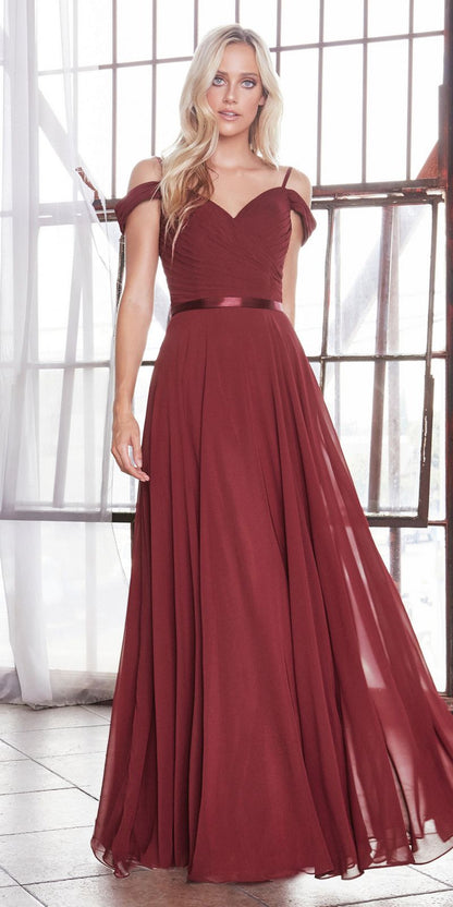 Cinderella Divine CD0156 Long Off The Shoulder Chiffon Gown Corset Back by DiscountDressShop