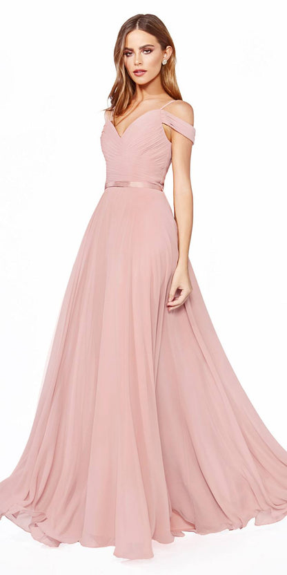 Cinderella Divine CD0156 Long Off The Shoulder Chiffon Gown Corset Back by DiscountDressShop