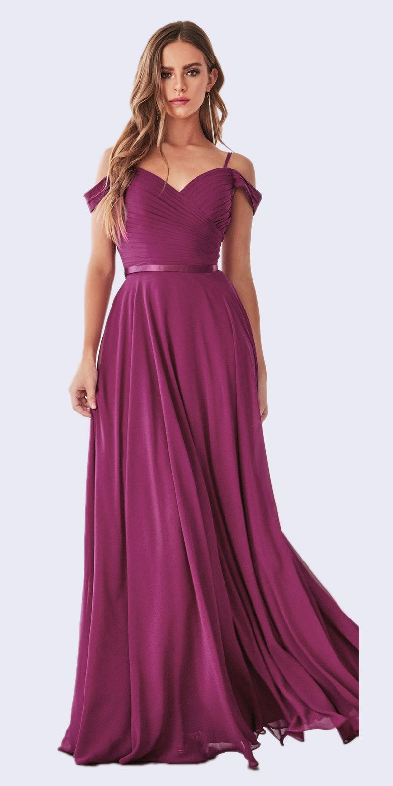 Cinderella Divine CD0156 Long Off The Shoulder Chiffon Gown Corset Back by DiscountDressShop