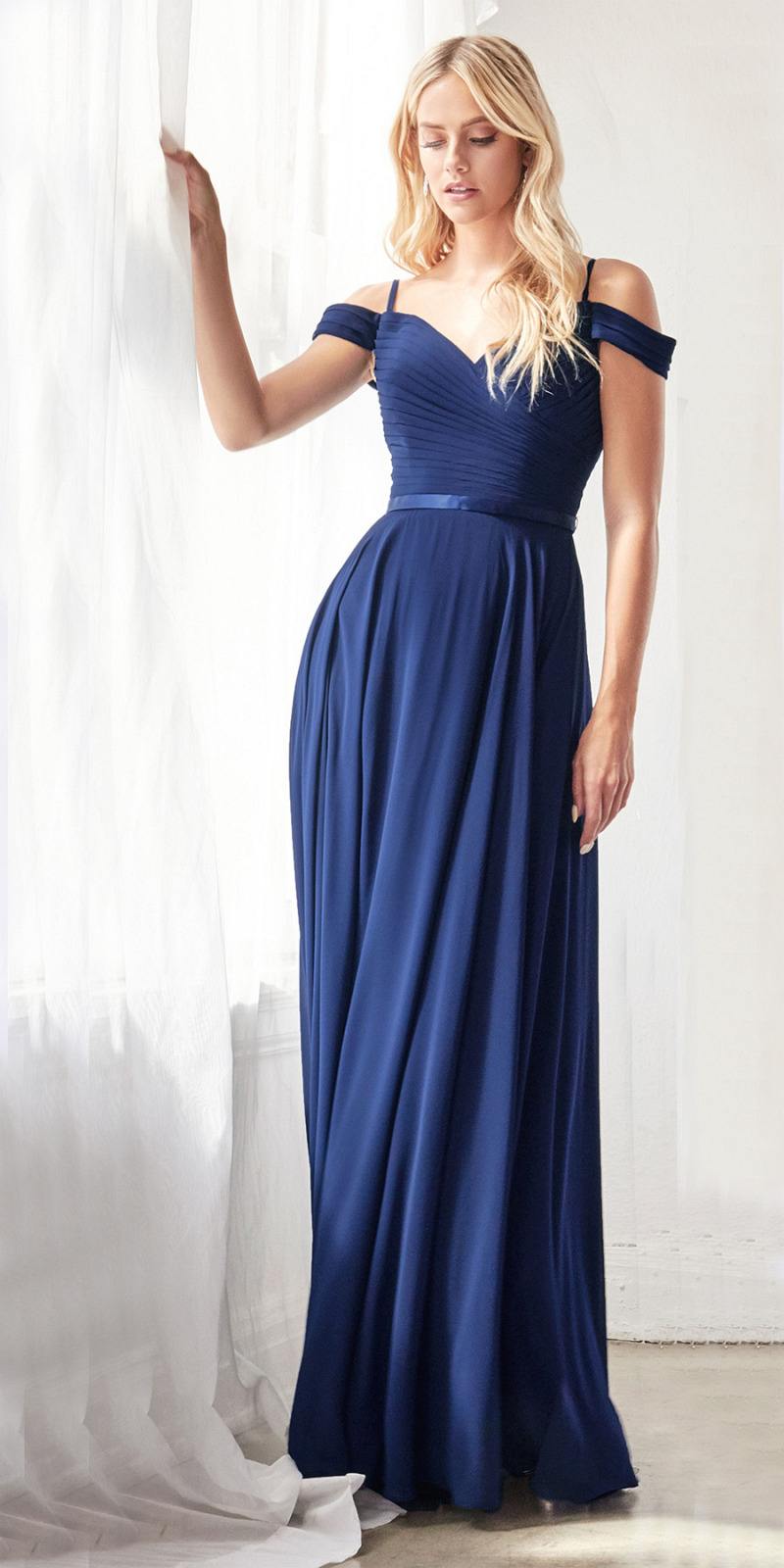 Cinderella Divine CD0156 Long Off The Shoulder Chiffon Gown Corset Back by DiscountDressShop