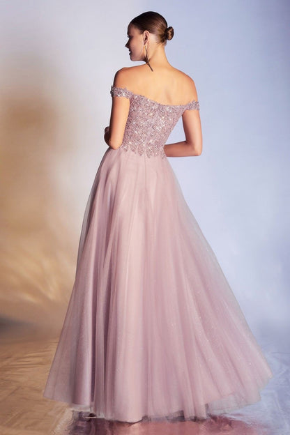 Cinderella Divine CD0177 Glitter Tulle A-Line Ball Gown Off the Shoulder by DiscountDressShop