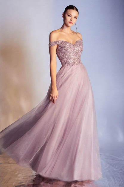 Cinderella Divine CD0177 Glitter Tulle A-Line Ball Gown Off the Shoulder by DiscountDressShop
