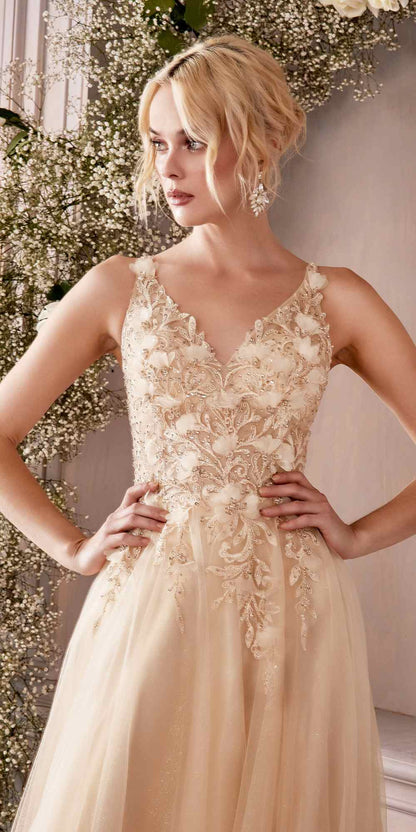 Cinderella Divine CD0181 Long Lace Floral A-Line Tulle/Lace Dress by DiscountDressShop