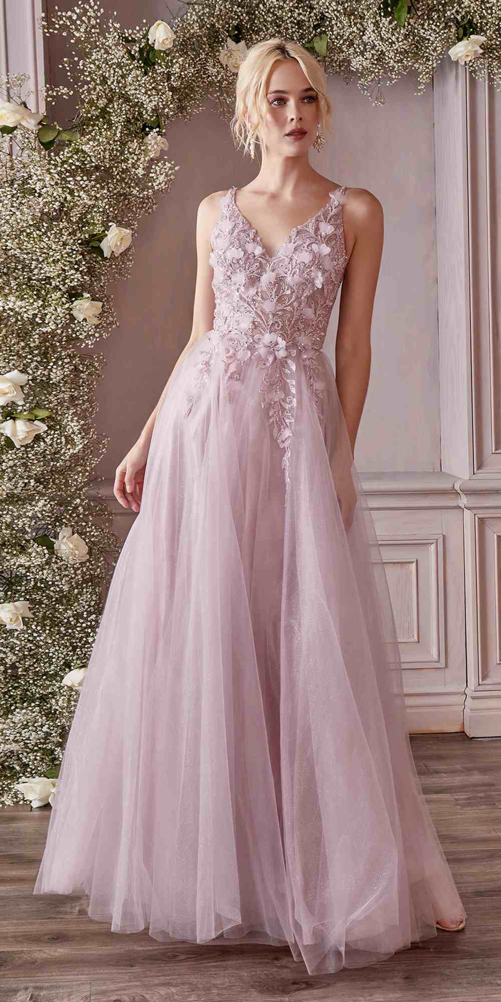 Cinderella Divine CD0181 Long Lace Floral A-Line Tulle/Lace Dress by DiscountDressShop