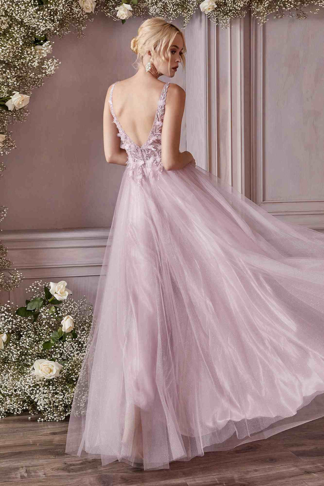 Cinderella Divine CD0181 Long Lace Floral A-Line Tulle/Lace Dress by DiscountDressShop