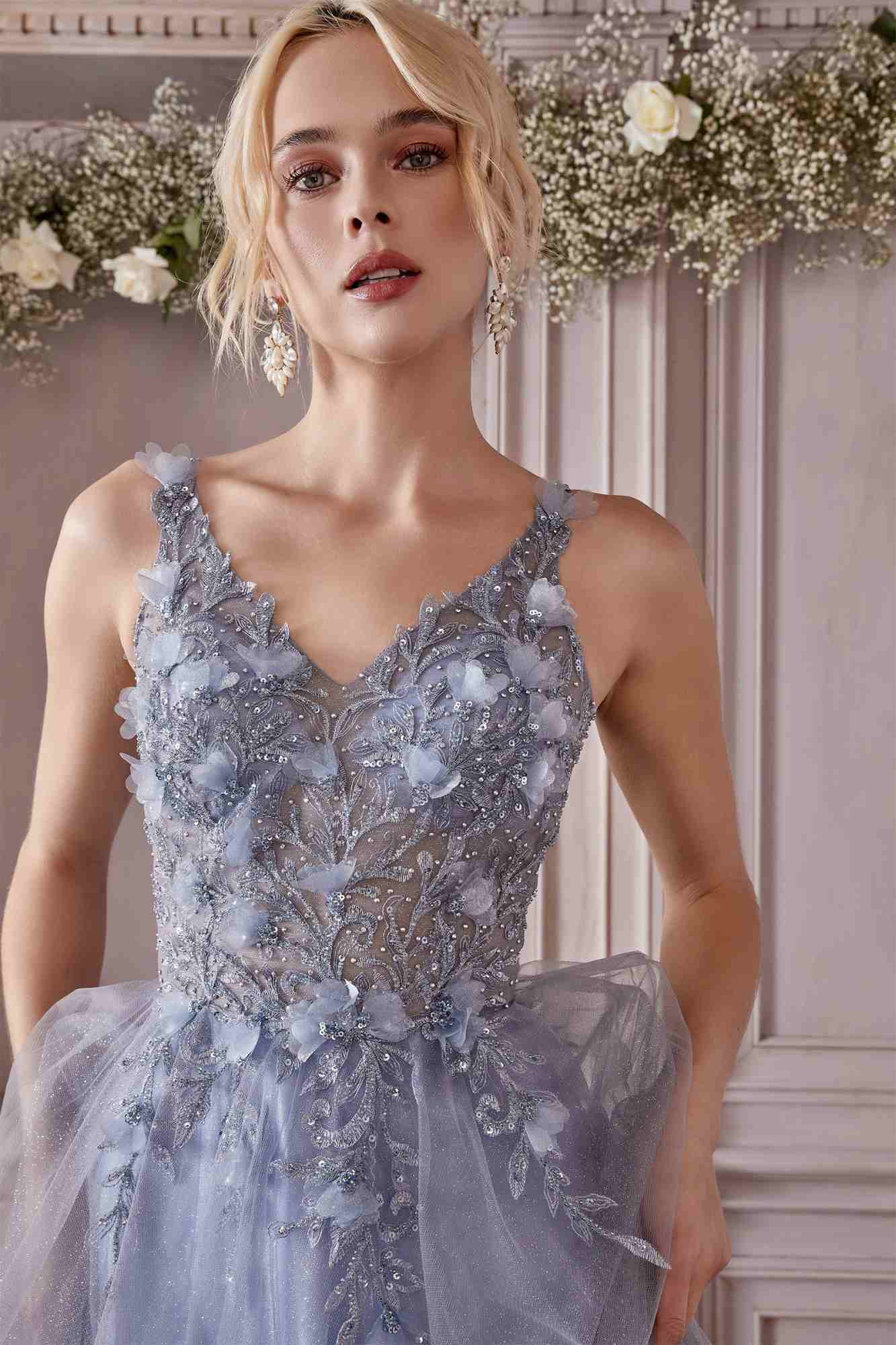 Cinderella Divine CD0181 Long Lace Floral A-Line Tulle/Lace Dress by DiscountDressShop