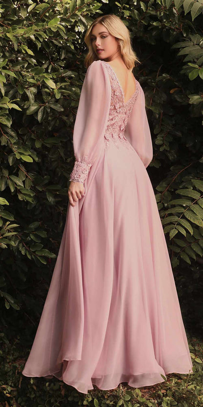 Cinderella Divine CD0183 Puff Long Sleeve Chiffon Formal Gown by DiscountDressShop
