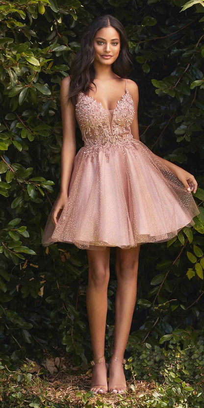 Cinderella Divine CD0189 Short A-Line Tulle Dress Floral 3D Bodice by DiscountDressShop