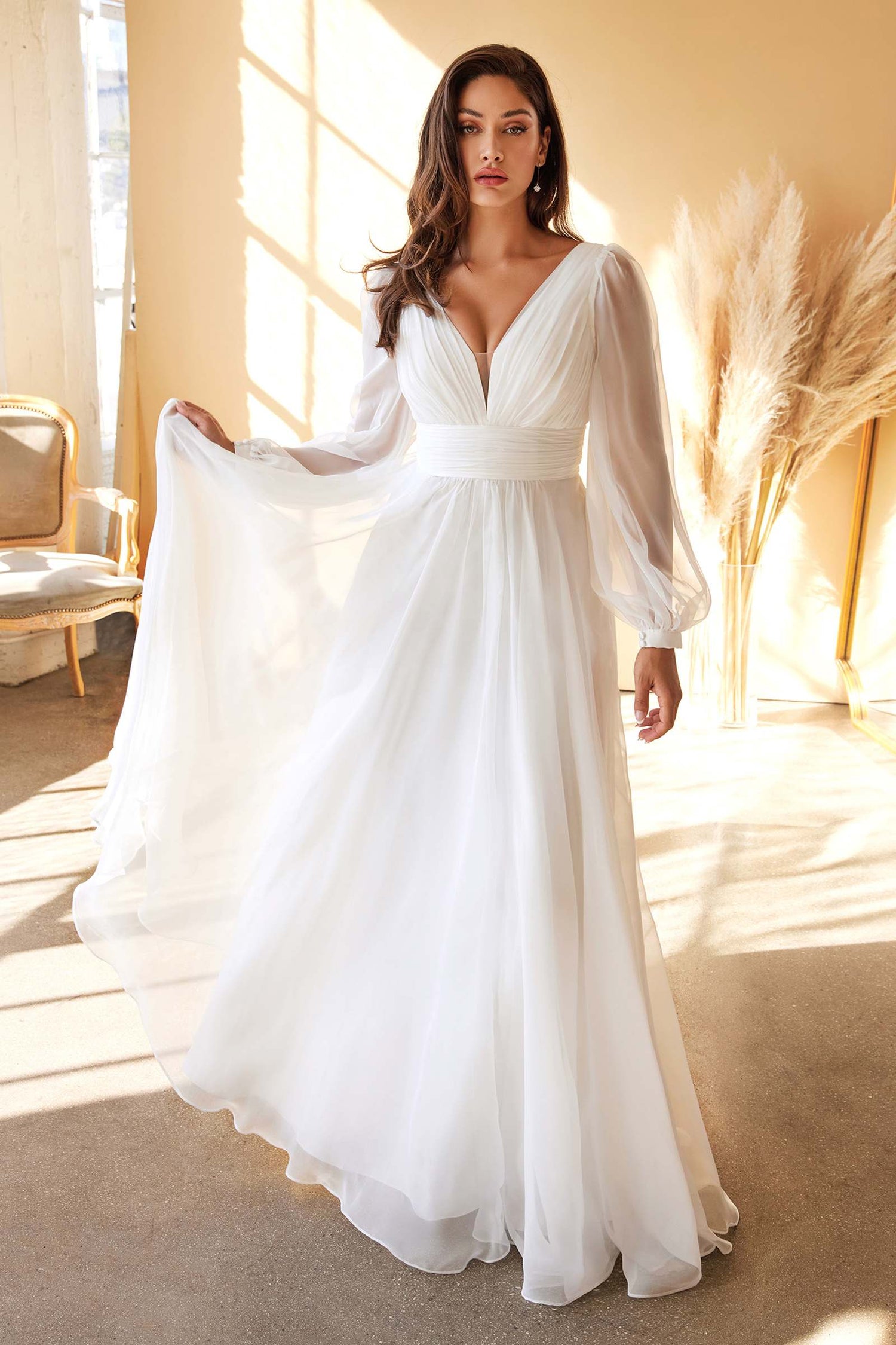Cinderella Divine CD0192W Long Sleeve A-Line Chiffon Dress by DiscountDressShop