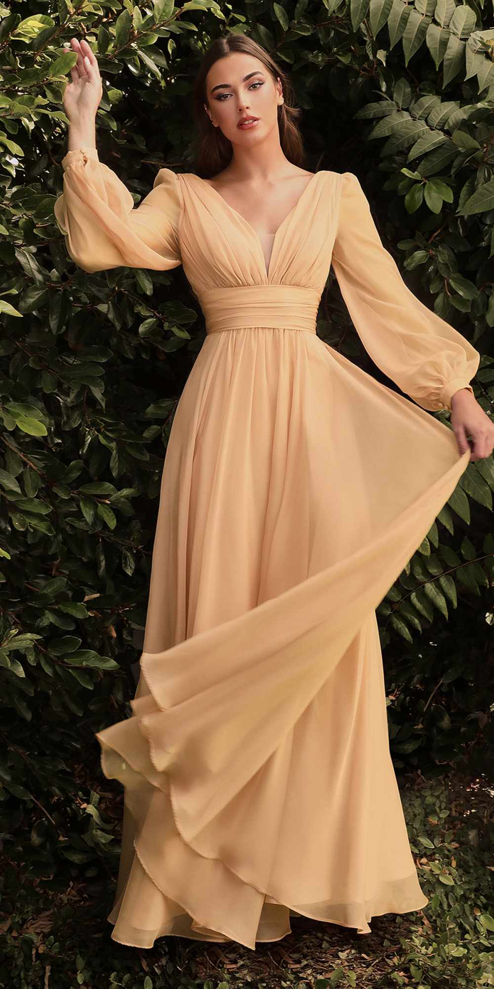 Cinderella Divine CD0192 Long Sleeve A-Line Chiffon Dress by DiscountDressShop