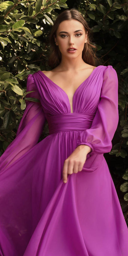 Cinderella Divine CD0192 Long Sleeve A-Line Chiffon Dress by DiscountDressShop