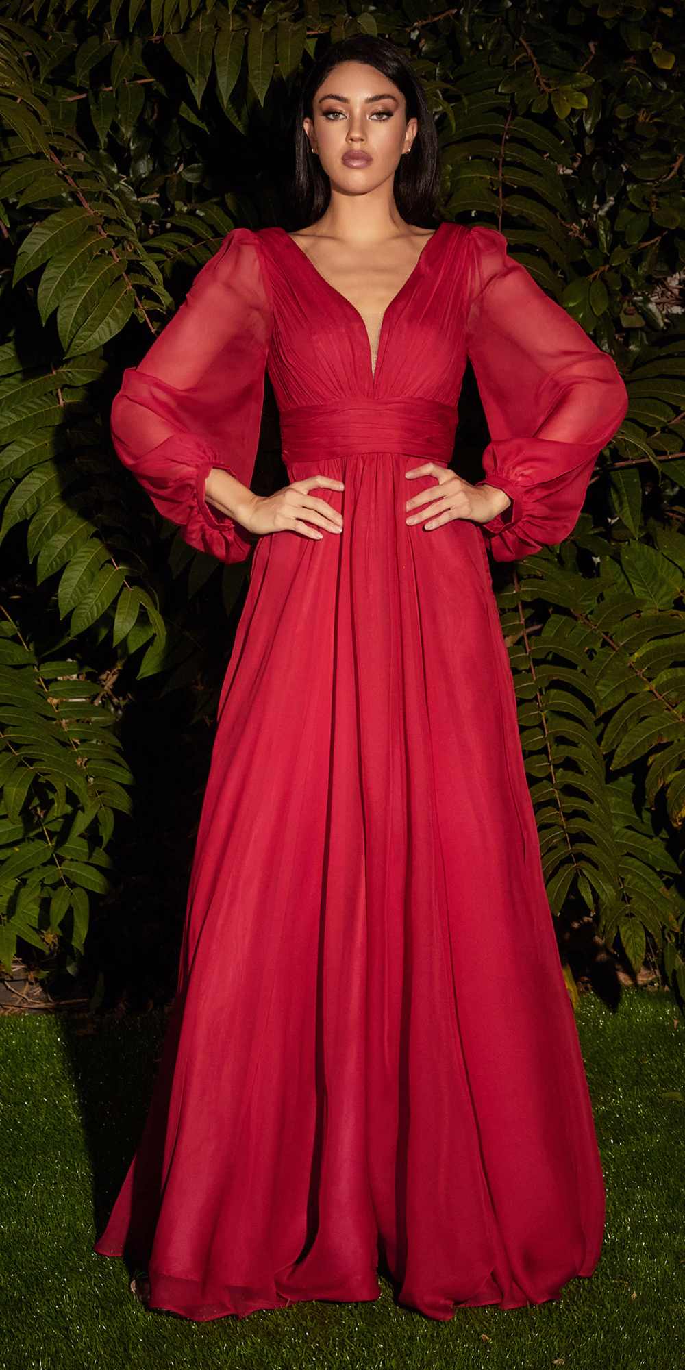 Cinderella Divine CD0192 Long Sleeve A-Line Chiffon Dress by DiscountDressShop