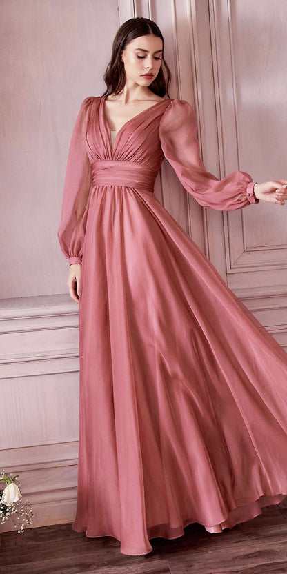 Cinderella Divine CD0192 Long Sleeve A-Line Chiffon Dress by DiscountDressShop