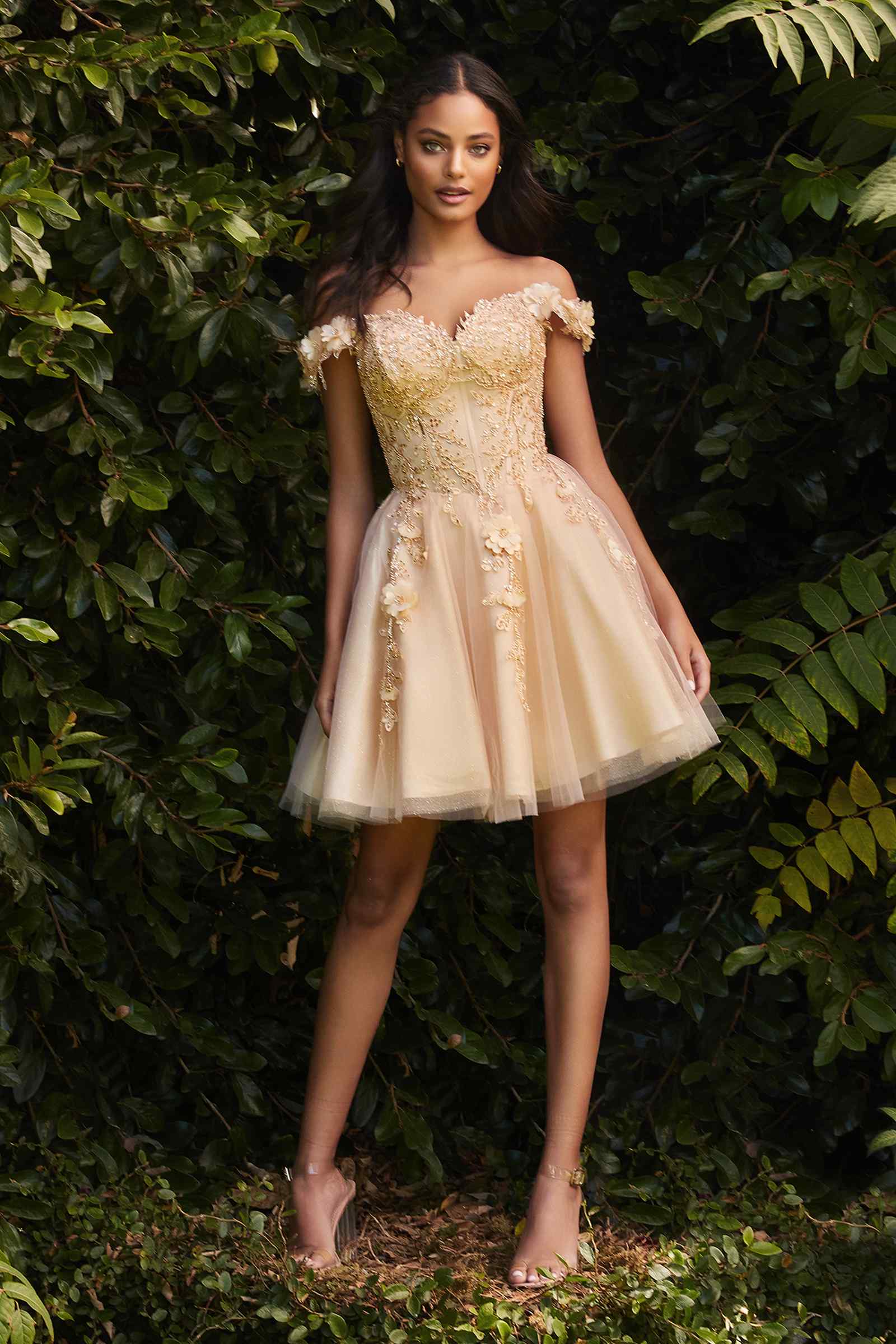 Cinderella Divine CD0194 Short Tulle A-Line Off the Shoulder Dress by DiscountDressShop