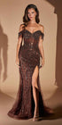 Ladivine CD0203 Long Off the Shoulder Sequin Gown with Slit  DestGlow