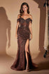 Ladivine CD0203 Long Fitted Off the Shoulder Sequin Gown with Slit  DestGlow