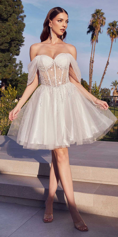 Ladivine CD0211 Off The Shoulder Embellished A-Line Short Corset Bodice Dress by DiscountDressShop