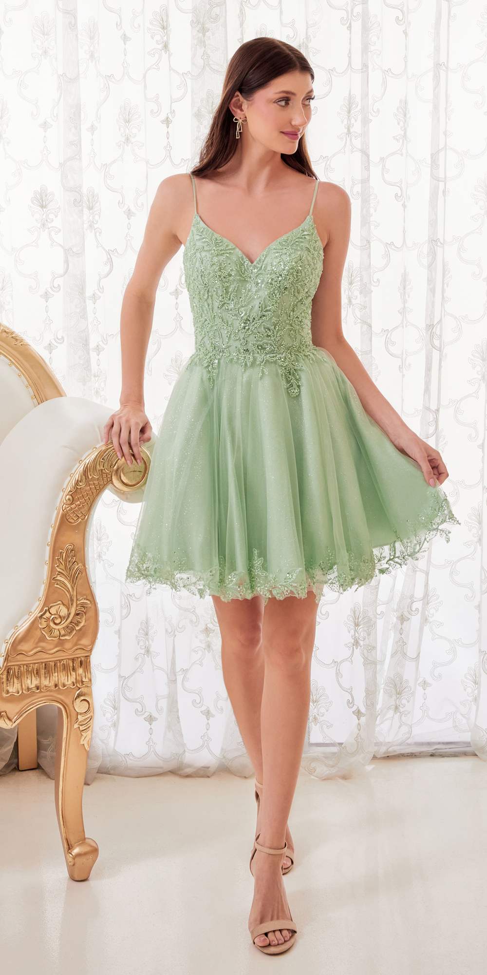 Ladivine CD0213 Short A-Line and Glitter Tulle Dress by DiscountDressShop