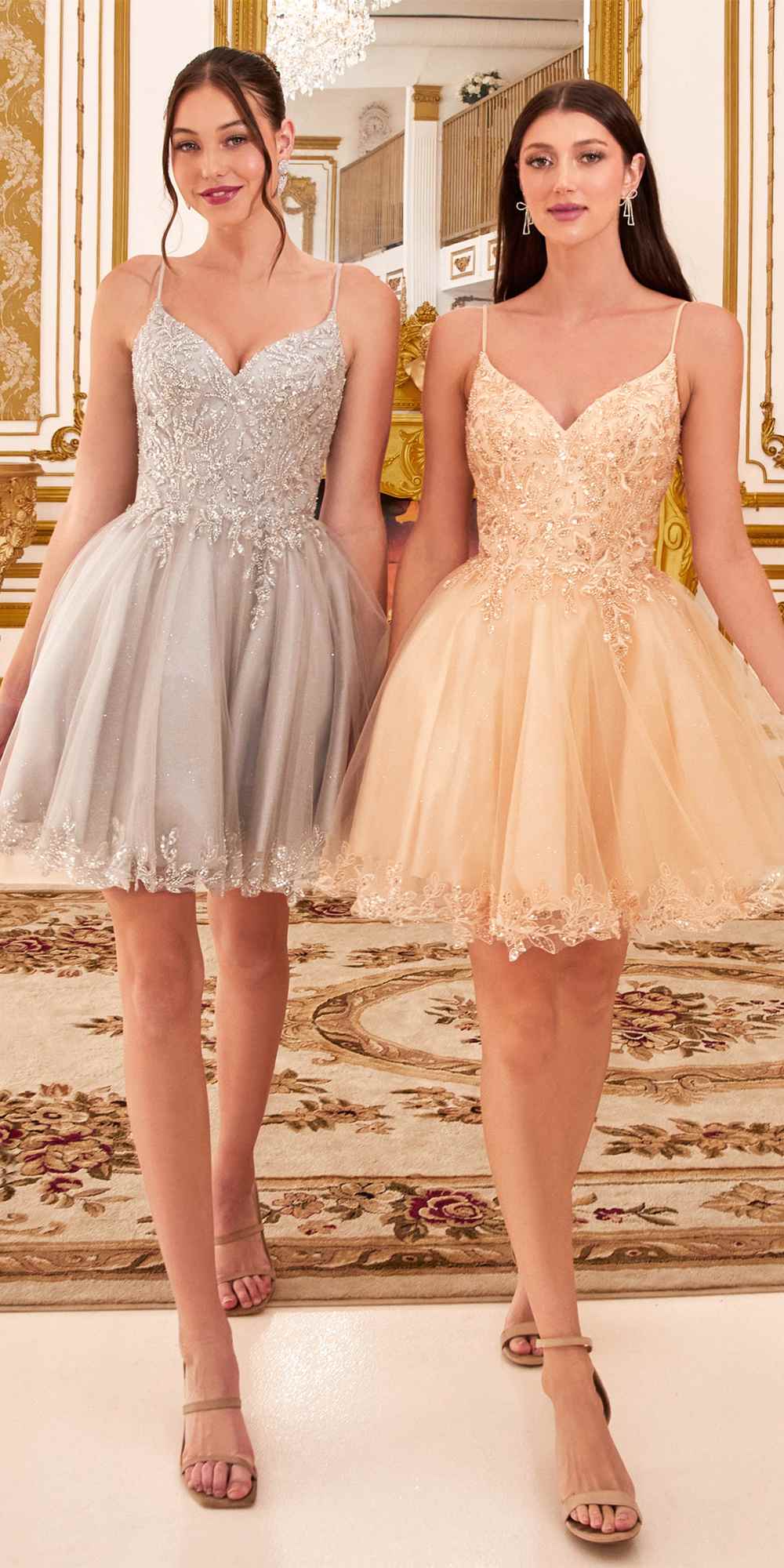 Ladivine CD0213 Short A-Line and Glitter Tulle Dress by DiscountDressShop