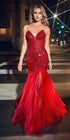 Cinderella Divine CD0214 Strapless Pointed Cup Beaded Mermaid Dress by DiscountDressShop