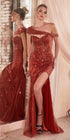 Ladivine CD0218 Long Strapless Sequin Gown Slit With Removable Sash by DiscountDressShop