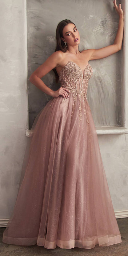 Ladivine CD0230 Long Strapless Layered Tulle Leg Slit Ballgown by DiscountDressShop