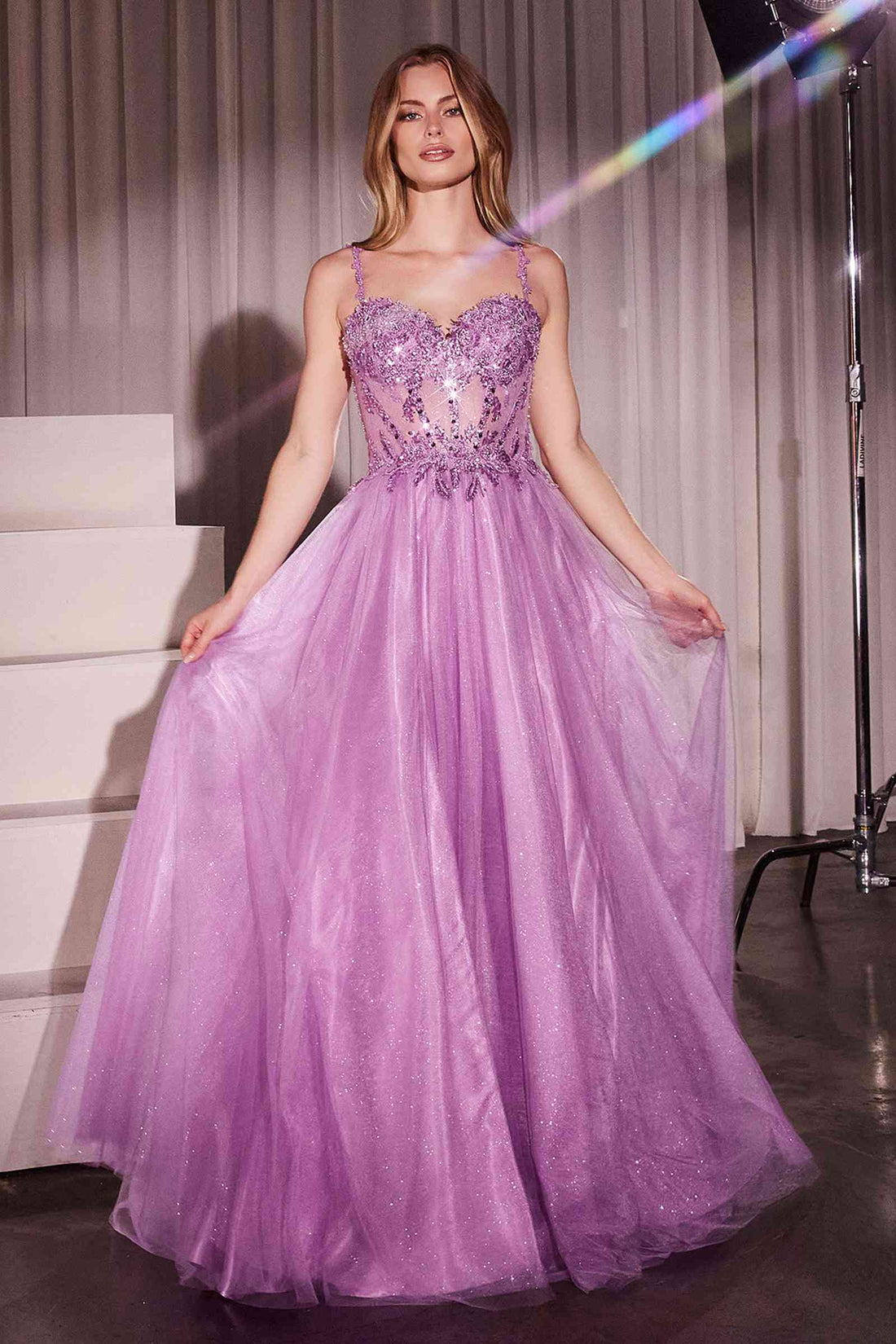 Ladivine CD0234 Long Lace and Tulle A-Line Ball Gown by DiscountDressShop