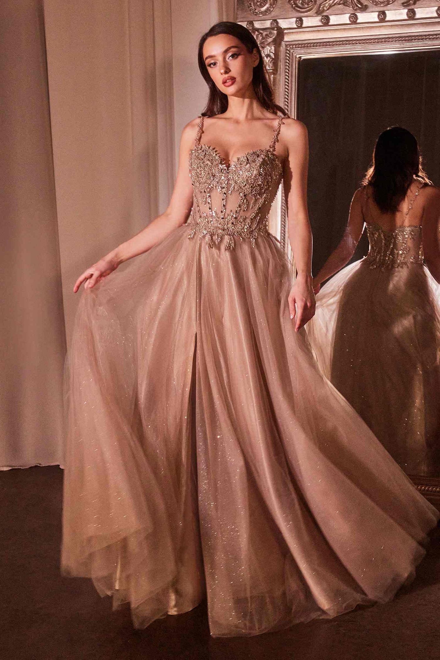 Ladivine CD0234 Long Lace and Tulle A-Line Ball Gown by DiscountDressShop
