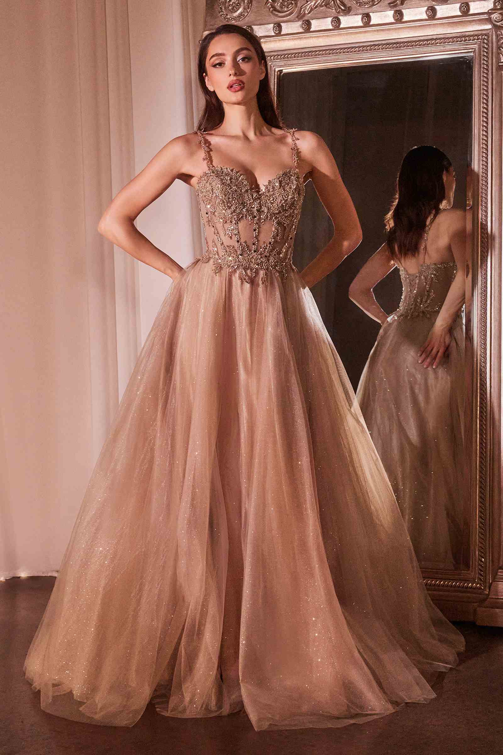 Ladivine CD0234 Long Lace and Tulle A-Line Ball Gown by DiscountDressShop