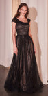 CLEARANCE - Ladivine CD0238 Off The Shoulder A-Line Beaded Black/Nude Gown (Size 10) by DiscountDressShop