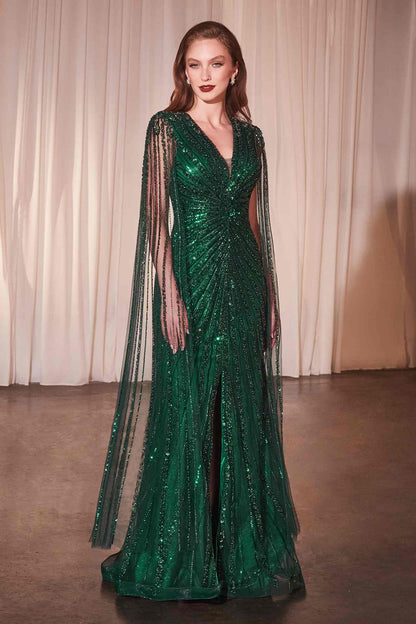 Ladivine CD0239 Long Sleeve Fully Beaded Sheath Gown by DiscountDressShop