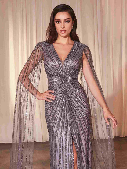 Ladivine CD0239 Long Sleeve Fully Beaded Sheath Gown by DiscountDressShop