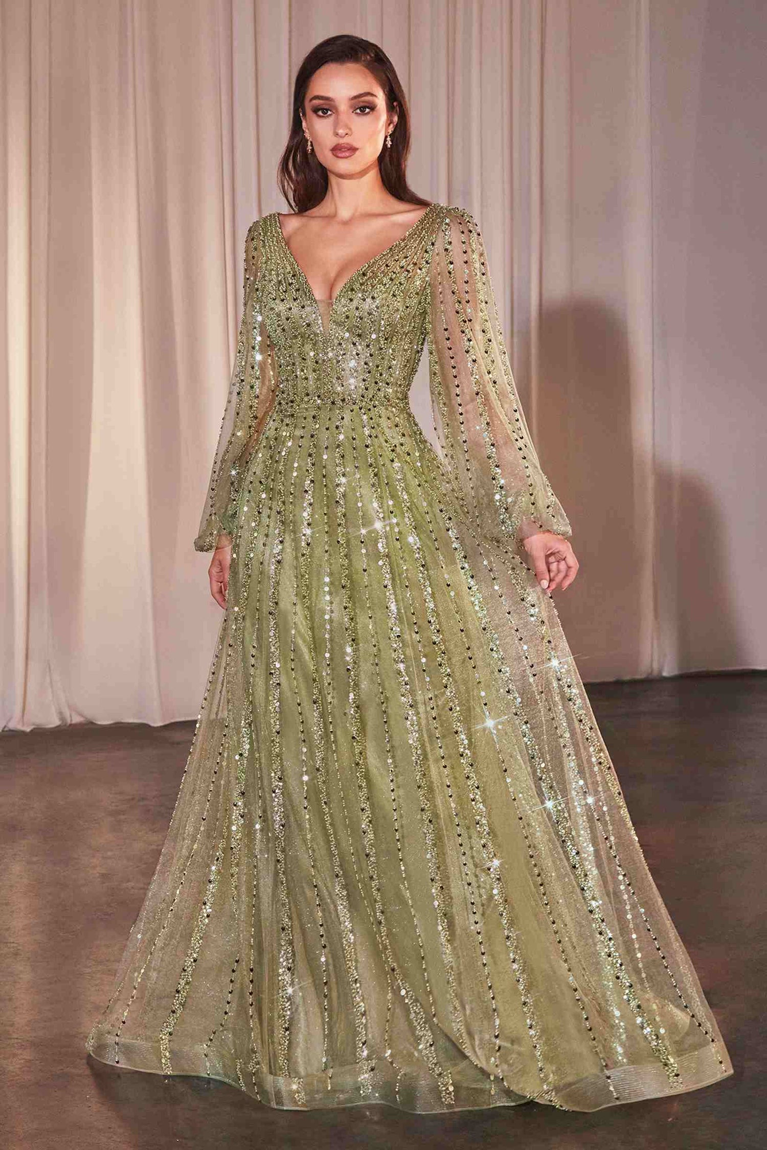 Ladivine CD0240 Dress Long Sleeve A-Line Beaded Gown by DiscountDressShop