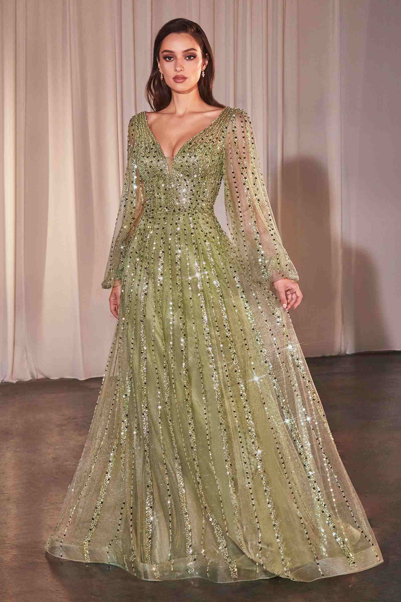 Ladivine CD0240 Dress Long Sleeve A-Line Beaded Gown by DiscountDressShop
